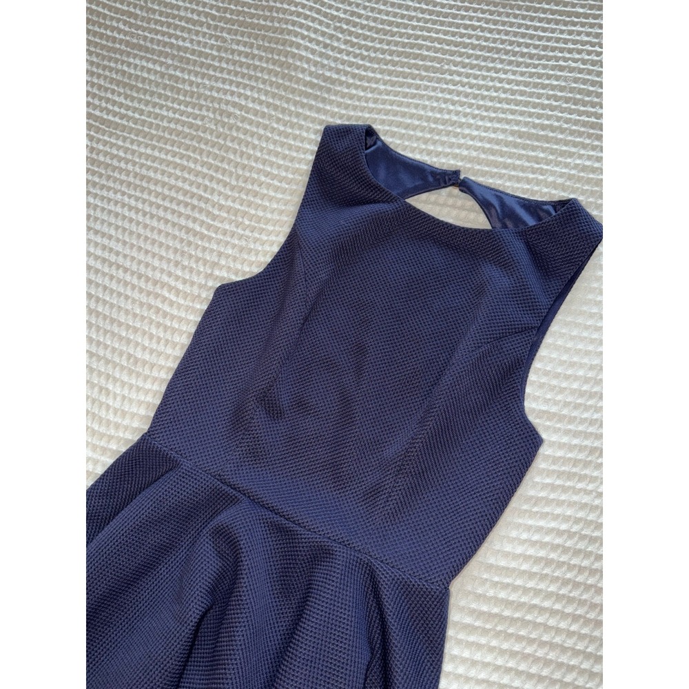 Lulus Skater Dress Women Small Navy Blue Open Back‎ Textured Fit and Flare Mini